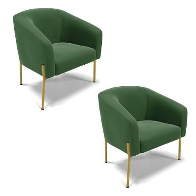Poltrona Pé De Ferro Dourado Kit 2 Stella Suede D03 - D'rossi Cor Verde