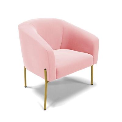 Poltrona Pé De Ferro Dourado Sala De Estar Stella Suede Rosa Bebê D03 - D'rossi