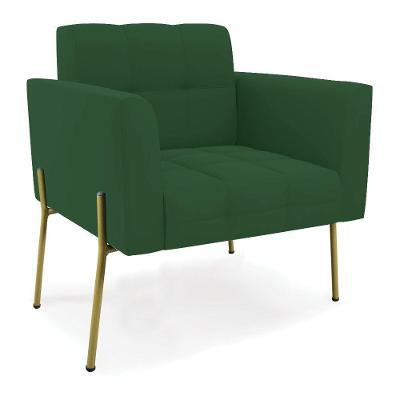 Poltrona Pé De Ferro Dourado Para Sala Elisa Veludo D03 - D'rossi Cor Verde