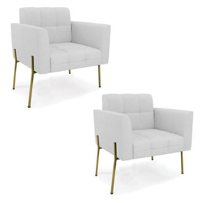 Poltrona Pé De Ferro Dourado Para Sala Kit 2 Elisa Linho D03 - D'rossi Cor A05 Cinza