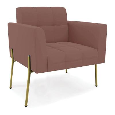 Poltrona Pé De Ferro Dourado Para Sala Elisa Veludo D03 - D'rossi Cor Rose