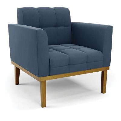 Poltrona Base De Madeira Fixa Castanho Elisa Suede Azul Marinho D03 - D'rossi