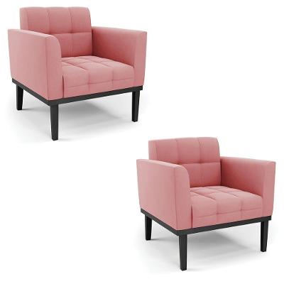 Poltrona Base De Madeira Fixa Preto Kit 2 Elisa Suede D03 - D'rossi Cor Rose