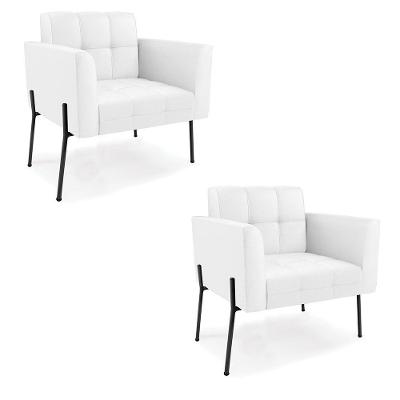 Poltrona Pé De Ferro Preto Para Sala Kit 2 Elisa Corino D03 - D'rossi Cor Branco