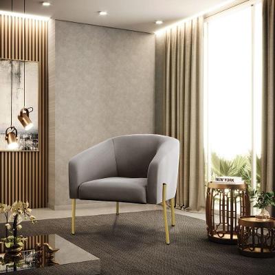 Poltrona Pé De Ferro Dourado Kit 2 Stella Veludo D03 - D'rossi Cor Cinza