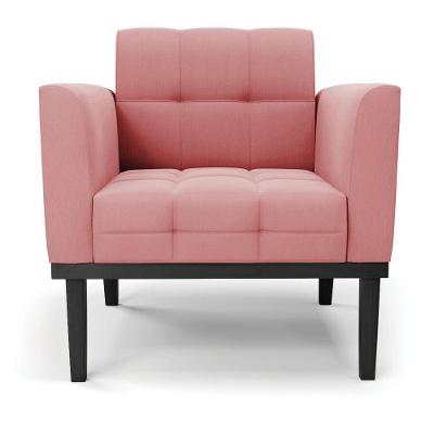 Poltrona Base De Madeira Fixa Preto Elisa Suede D03 - D'rossi Cor Rose