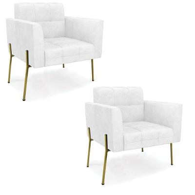 Poltrona Pé De Ferro Dourado Para Sala Kit 2 Elisa Corano D03 - D'rossi Cor Branco