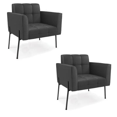 Poltrona Pé De Ferro Preto Para Sala Kit 2 Elisa Corino D03 - D'rossi Cor Preto