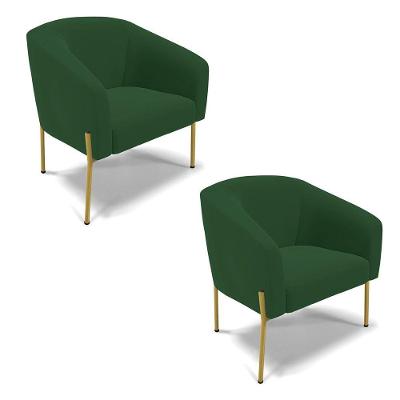 Poltrona Pé De Ferro Dourado Kit 2 Stella Veludo D03 - D'rossi Cor Verde