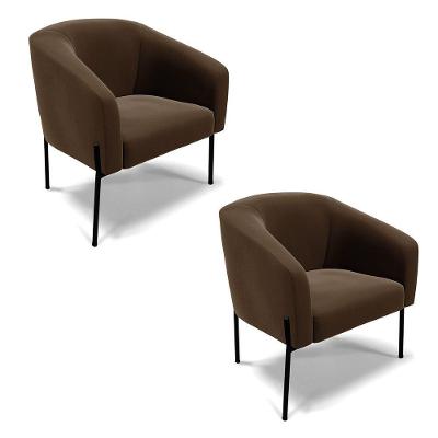 Poltrona Pé De Ferro Preto Kit 2 Stella Suede D03 - D'rossi Cor Marrom