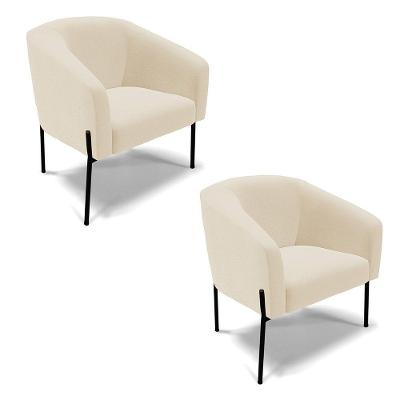 Poltrona Pé De Ferro Preto Kit 2 Stella Linho D03 - D'rossi Cor A19 Bege