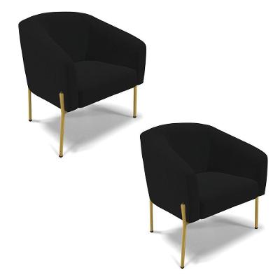 Poltrona Pé De Ferro Dourado Kit 2 Stella Linho D03 - D'rossi Cor A79 Preto