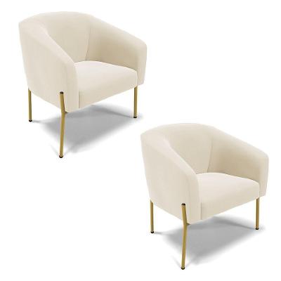 Poltrona Pé De Ferro Dourado Kit 2 Stella Veludo D03 - D'rossi Cor Bege