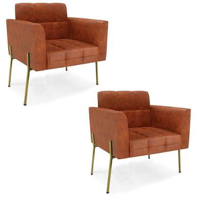 Poltrona Pé De Ferro Dourado Para Sala Kit 2 Elisa Corano D03 - D'rossi Cor Nozes