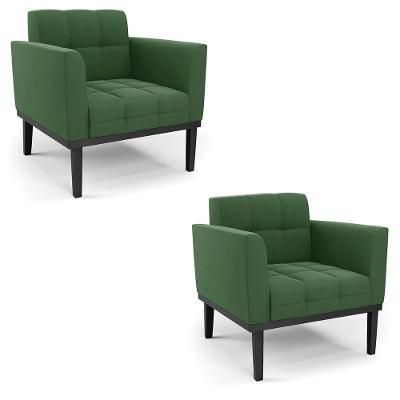 Poltrona Base De Madeira Fixa Preto Kit 2 Elisa Suede D03 - D'rossi Cor Verde