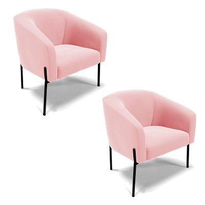 Poltrona Pé De Ferro Preto Kit 2 Stella Suede D03 - D'rossi Cor Rosa Bebê