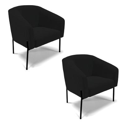 Poltrona Pé De Ferro Preto Kit 2 Stella Linho D03 - D'rossi Cor A79 Preto