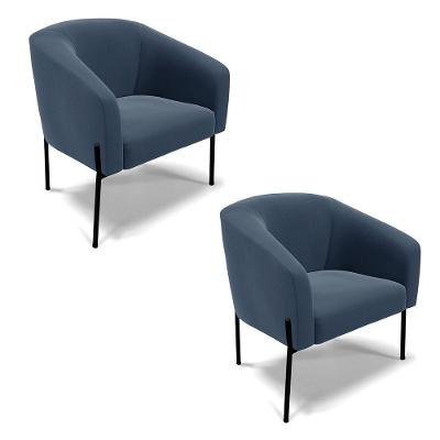 Poltrona Pé De Ferro Preto Kit 2 Stella Suede D03 - D'rossi Cor Azul Marinho