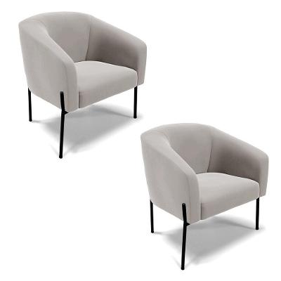 Poltrona Pé De Ferro Preto Kit 2 Stella Veludo D03 - D'rossi Cor Cinza