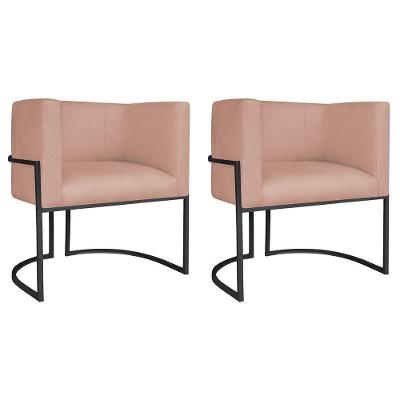 Kit 02 Poltronas Decorativas Luna Base De Ferro Preto Suede Rosê