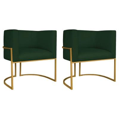 Kit 02 Poltronas Decorativas Luna Base De Ferro Dourado Suede Verde