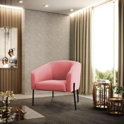 Poltrona Pé De Ferro Preto Sala De Estar Stella Suede D03 - D'rossi Cor Rose