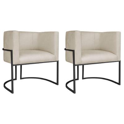 Kit 02 Poltronas Decorativas Luna Base De Ferro Preto Suede Bege