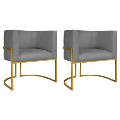 Kit 02 Poltronas Decorativas Luna Base De Ferro Dourado Suede Cinza Escuro