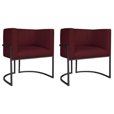 Kit 02 Poltronas Decorativas Luna Base De Ferro Preto Suede Bordô