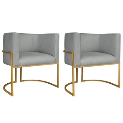 Kit 02 Poltronas Decorativa Luna Base De Ferro Dourado Bouclé Cinza