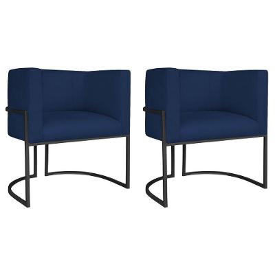 Kit 02 Poltronas Decorativas Luna Base De Ferro Preto Suede Azul Marinho