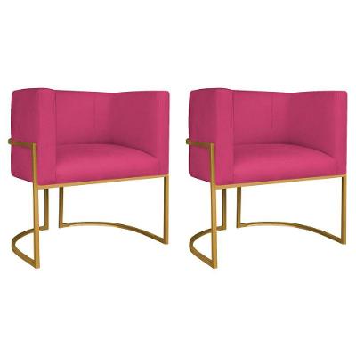 Kit 02 Poltronas Decorativas Luna Base De Ferro Dourado Suede Pink