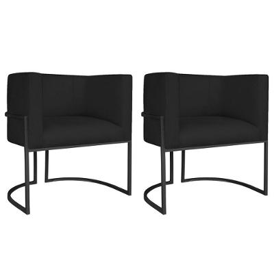Kit 02 Poltronas Decorativas Luna Base De Ferro Preto Sintético Preto