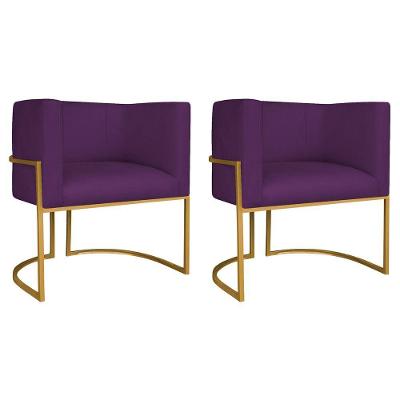 Kit 02 Poltronas Decorativas Luna Base De Ferro Dourado Suede Roxo