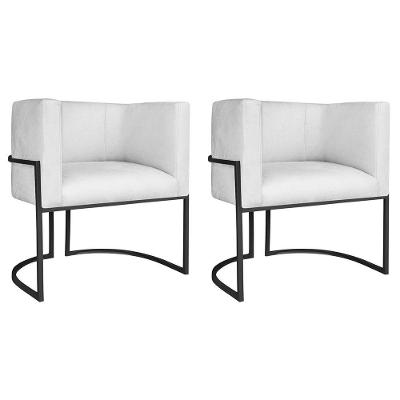 Kit 02 Poltronas Decorativas Luna Base De Ferro Preto Suede Branco