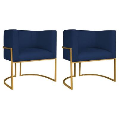 Kit 02 Poltronas Decorativas Luna Base De Ferro Dourado Suede Azul Marinho