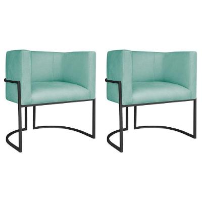 Kit 02 Poltronas Decorativas Luna Base De Ferro Preto Suede Azul Tiffany