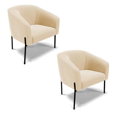 Poltrona Pé De Ferro Preto Kit 2 Stella Suede D03 - D'rossi Cor Bege