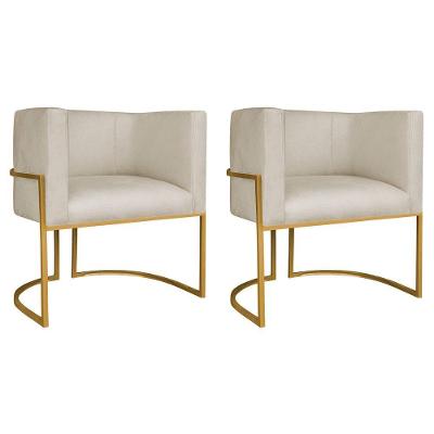 Kit 02 Poltronas Decorativas Luna Base De Ferro Dourado Suede Bege