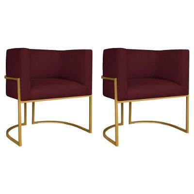 Kit 02 Poltronas Decorativas Luna Base De Ferro Dourado Suede Bordô