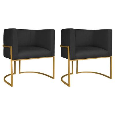 Kit 02 Poltronas Decorativas Luna Base De Ferro Dourado Suede Preto
