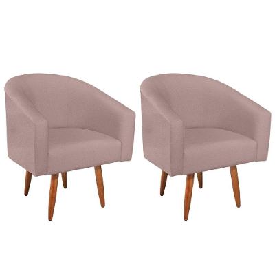 Kit 02 Poltronas Decorativas Luiza Pes Palito Linho Rosê