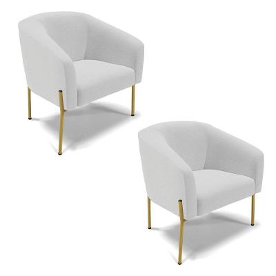 Poltrona Pé De Ferro Dourado Kit 2 Stella Linho D03 - D'rossi Cor A05 Cinza