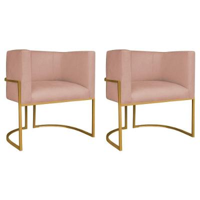 Kit 02 Poltronas Decorativas Luna Base De Ferro Dourado Suede Rosê