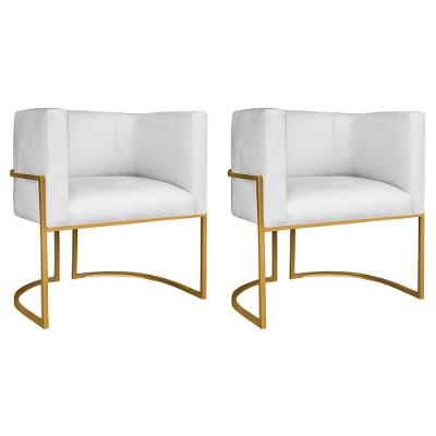 Kit 02 Poltronas Decorativas Luna Base De Ferro Dourado Suede Branco