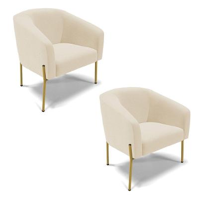 Poltrona Pé De Ferro Dourado Kit 2 Stella Linho D03 - D'rossi Cor A19 Bege