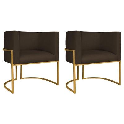 Kit 02 Poltronas Decorativas Luna Base De Ferro Dourado Sintético Cor Marrom