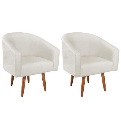 Kit 02 Poltronas Decorativas Luiza Pes Palito Linho Bege
