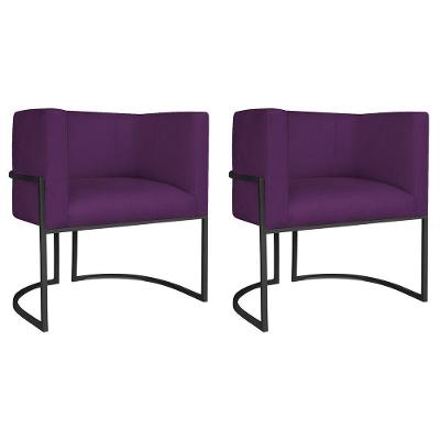 Kit 02 Poltronas Decorativas Luna Base De Ferro Preto Suede Roxo