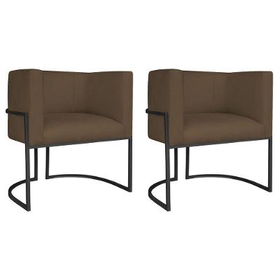Kit 02 Poltronas Decorativas Luna Base De Ferro Preto Suede Marrom